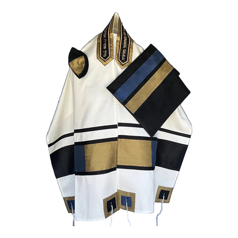 Tallit - Blue & Gold Squares