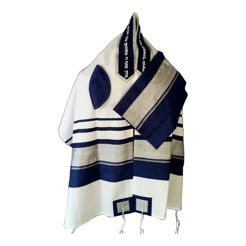 Tallit - Narrow Navy Blue and Silver