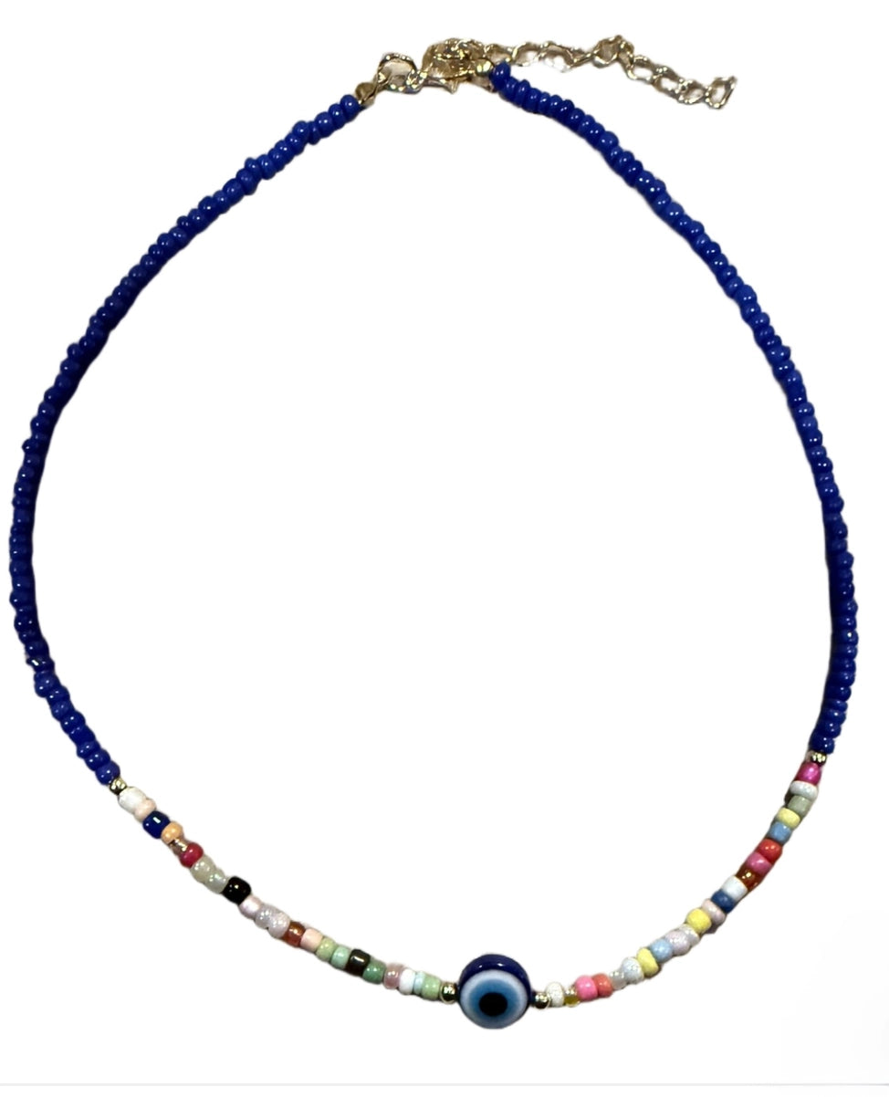 Necklace - Beaded Evil Eye in Blue