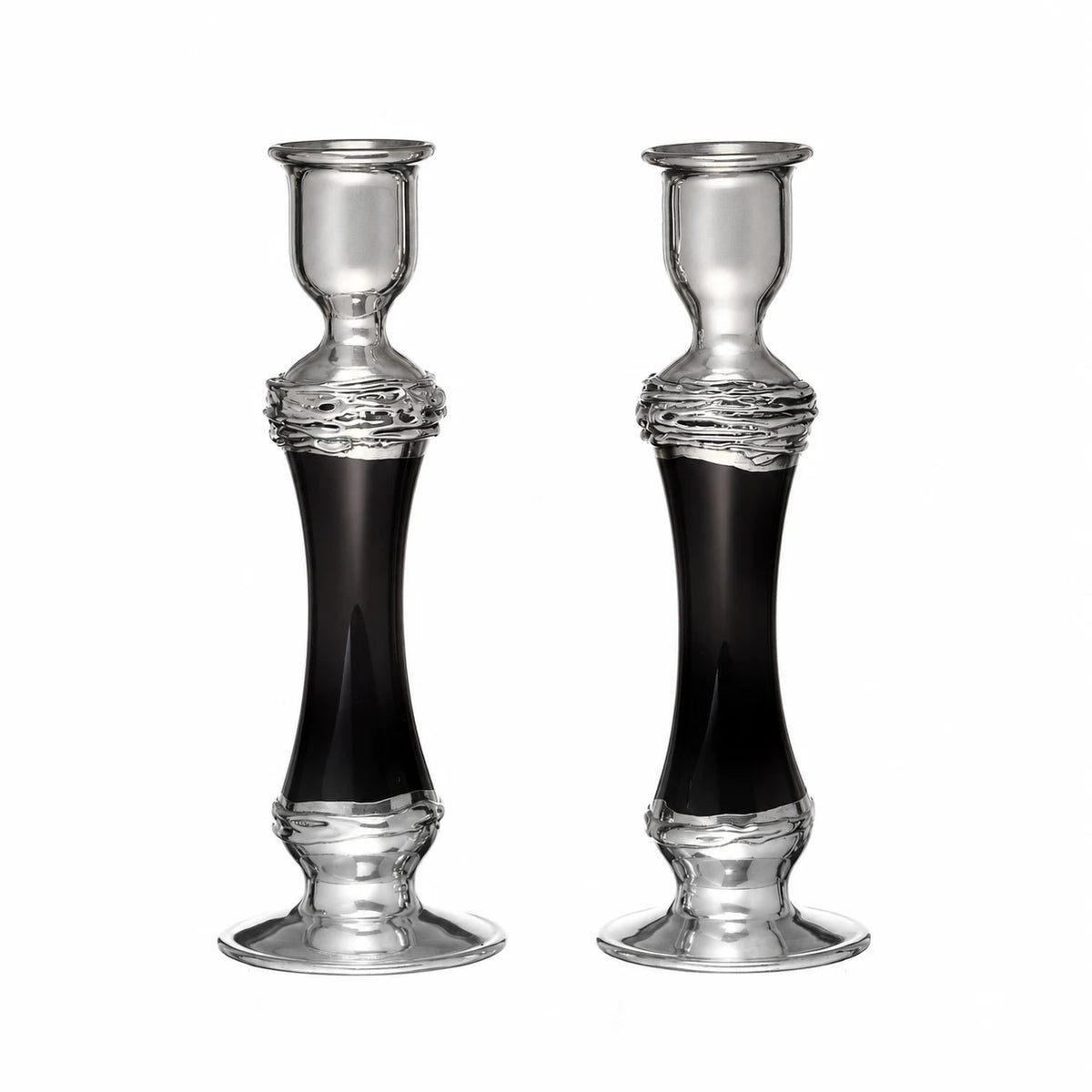 Candlesticks - Black Glass and Sterling Silverplate