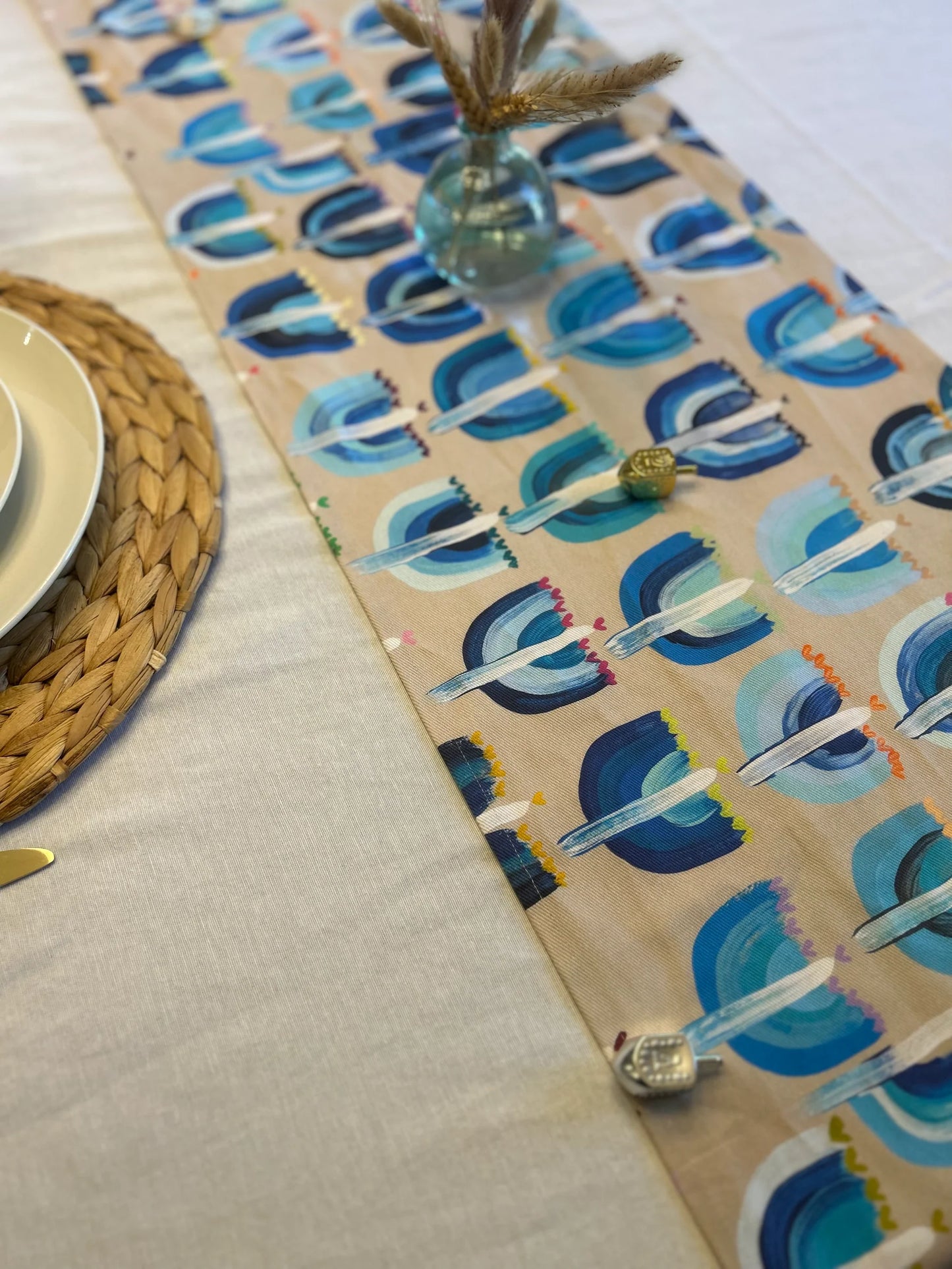 Table Runner - Blue Menorah - Long