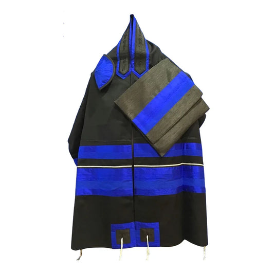 Tallit Set - Black and Electric Blue