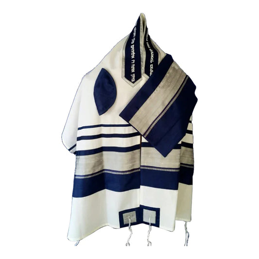Tallit - Narrow Navy Blue and Silver