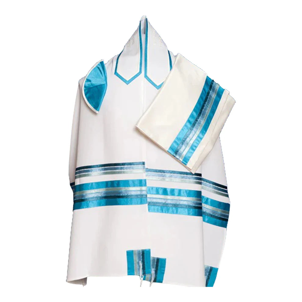 Tallit - White with Teal Ribbons