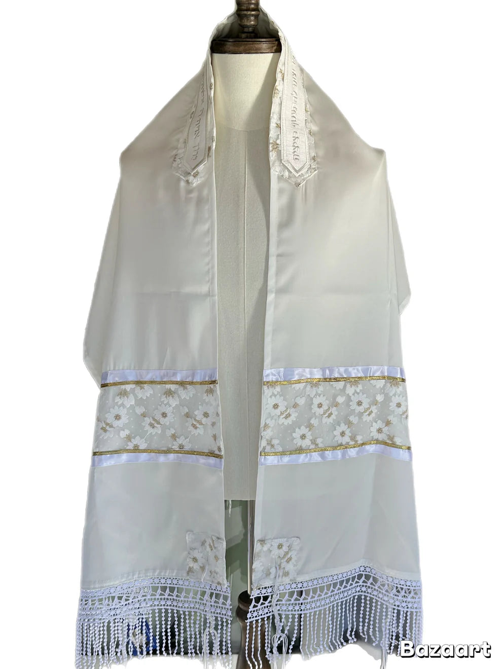 Tallit - Golden Flowers with White Stripes