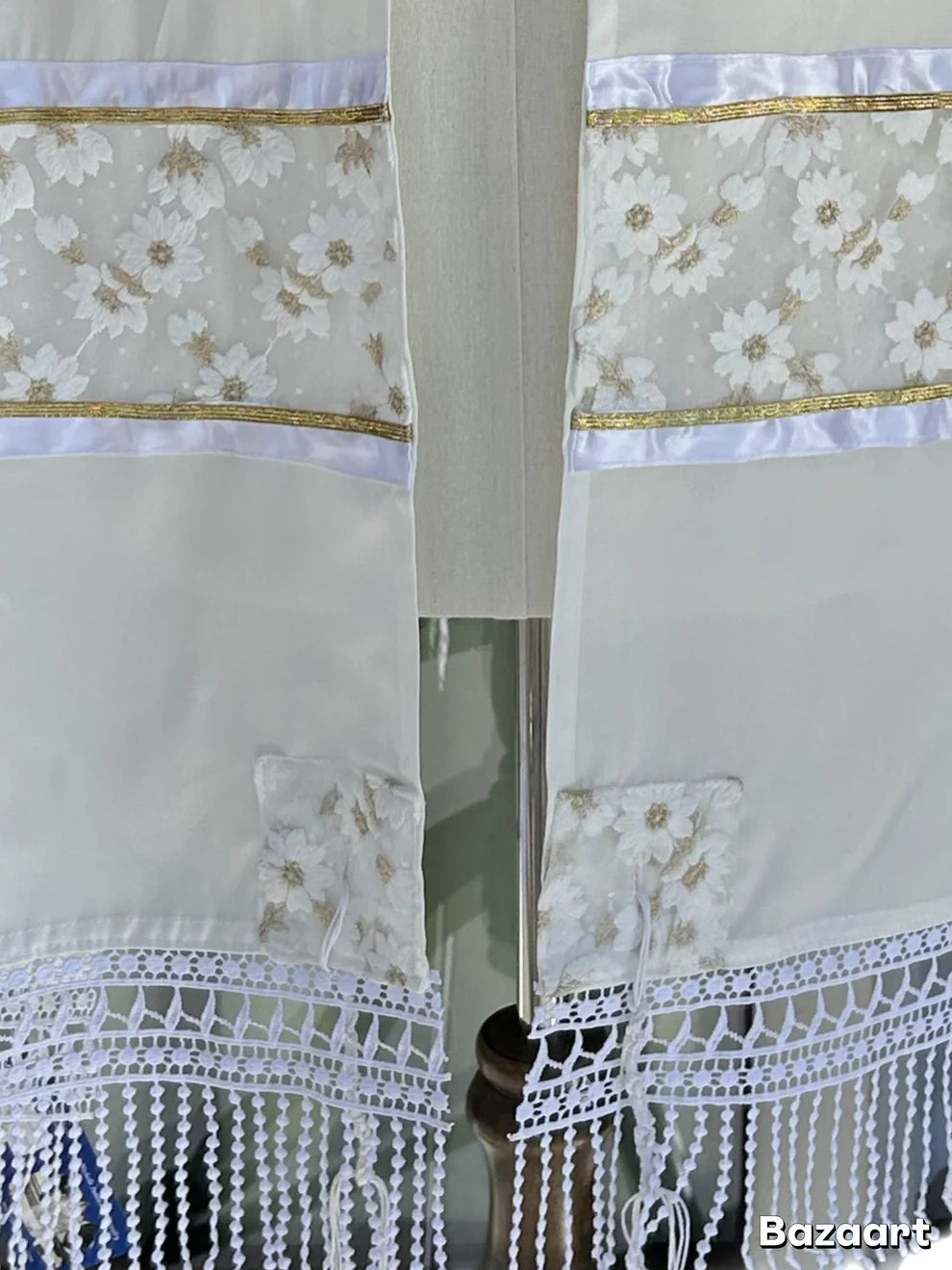 Tallit - Golden Flowers with White Stripes