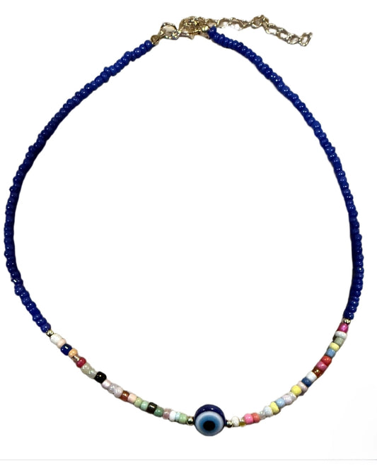 Necklace - Beaded Evil Eye in Blue