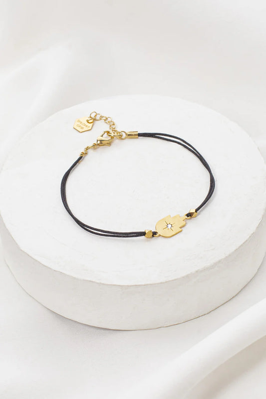 Bracelet - Hamsa on String Black