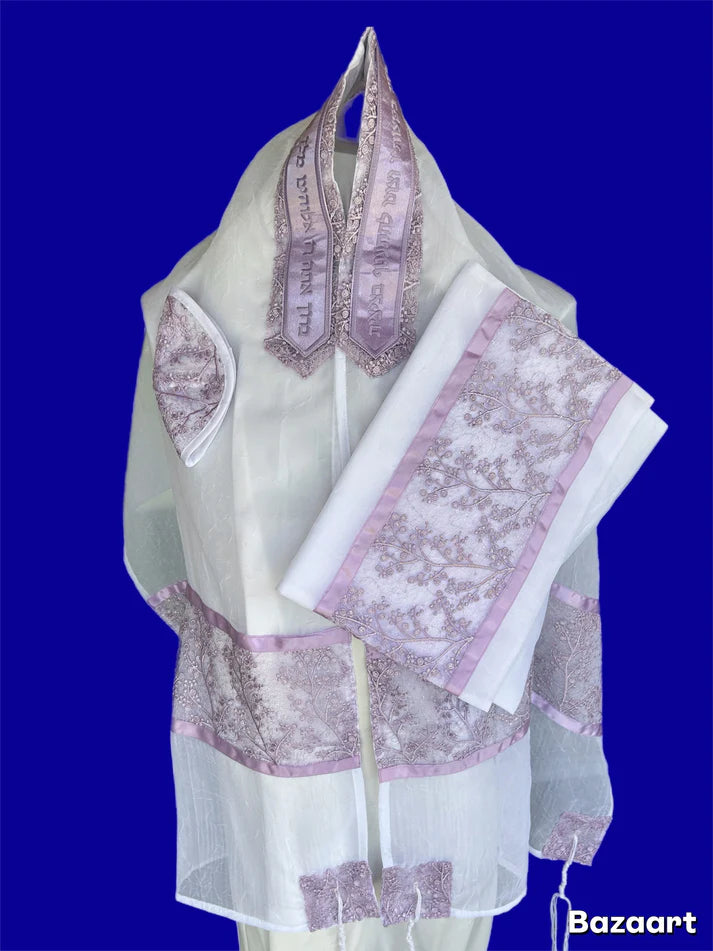 Tallit - White Chiffon Lavender