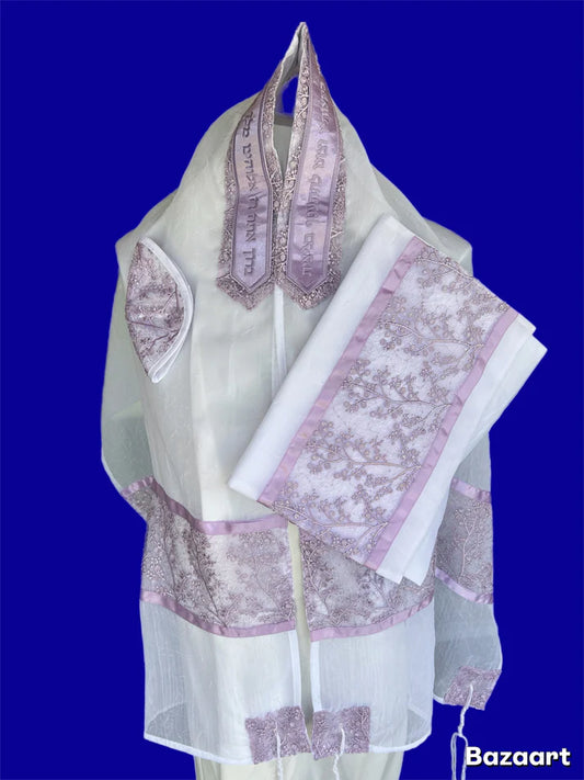 Tallit - White Chiffon Lavender