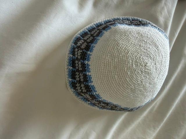 Kippah - Woven (White with Blue and Gray)