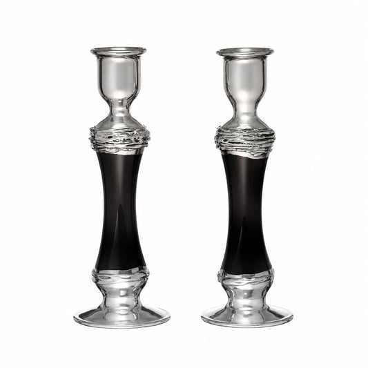 Candlesticks - Black Glass and Sterling Silverplate