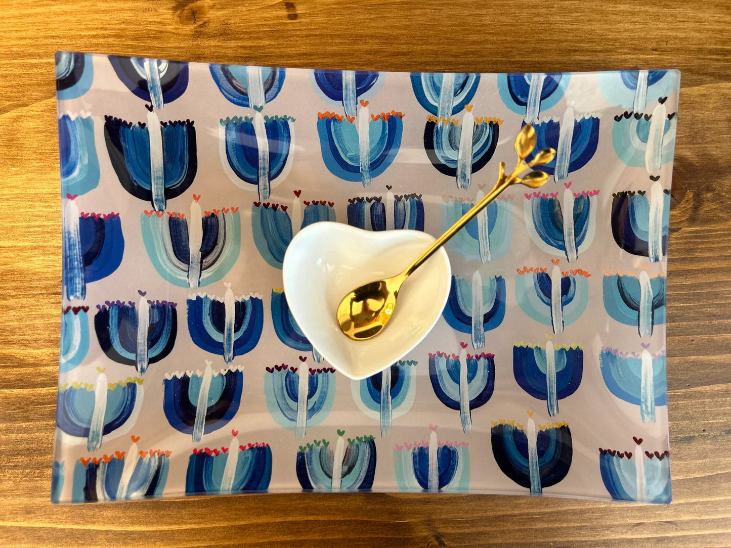 Latke/Serving Tray - Blue Menorahs