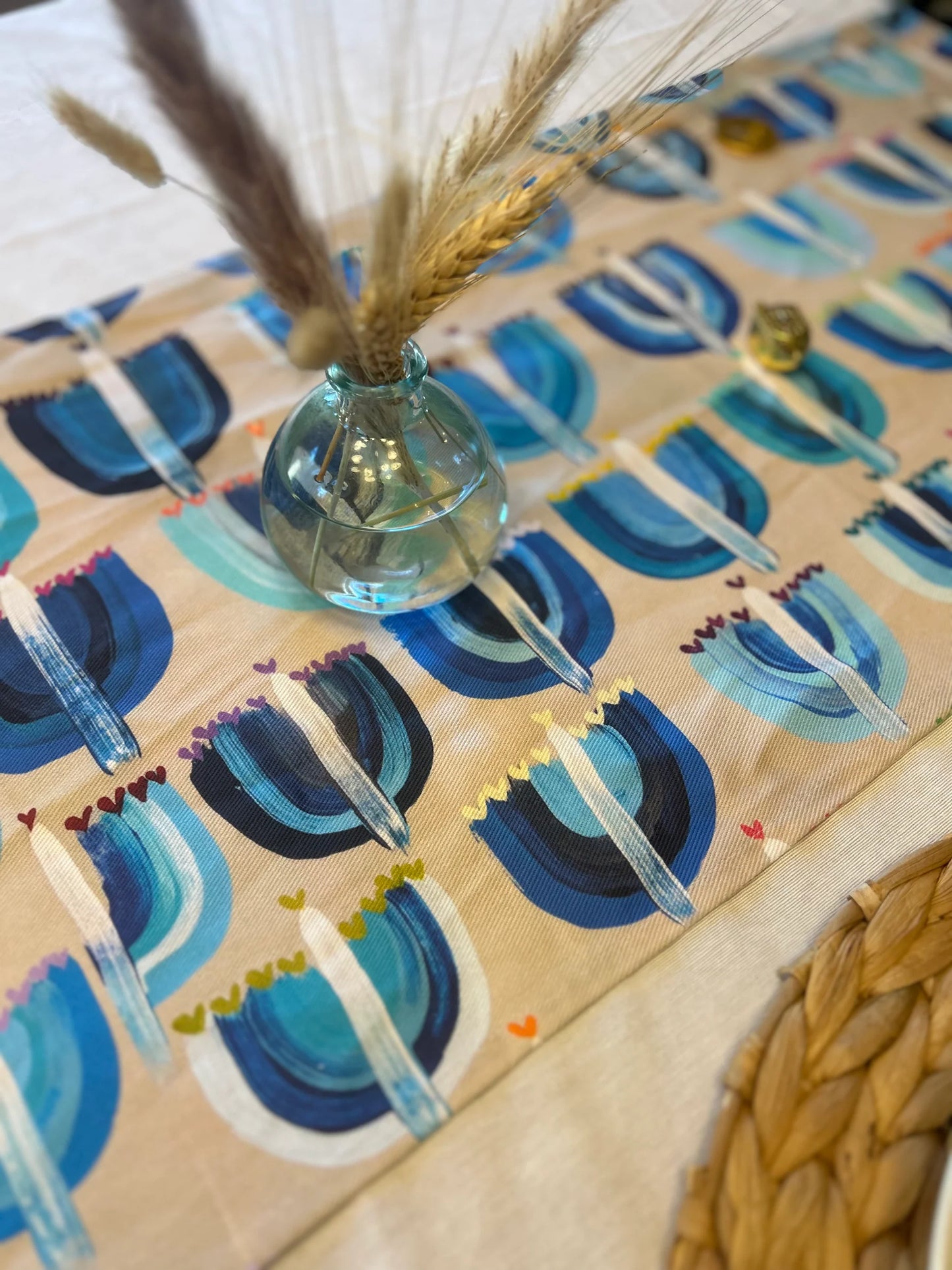 Table Runner - Blue Menorah - Long