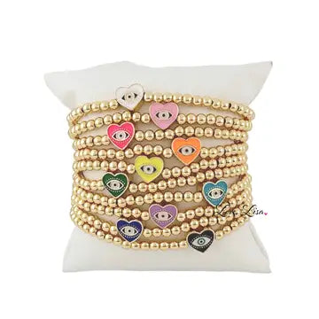 Bracelet - Sandi Enamel Heart Evil Eye - Light Pink