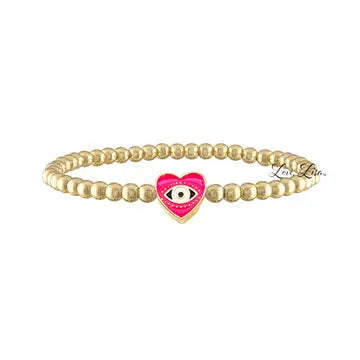 Bracelet - Sandi Enamel Heart Evil Eye - Hot Pink
