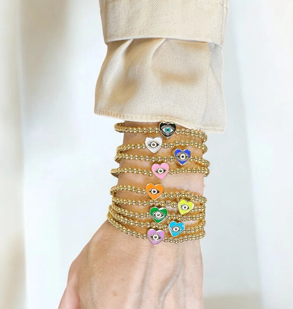 Bracelet - Sandi Enamel Heart Evil Eye - Orange