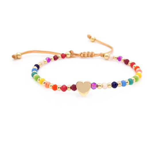 Bracelet - Rainbow & Heart Gold Beaded