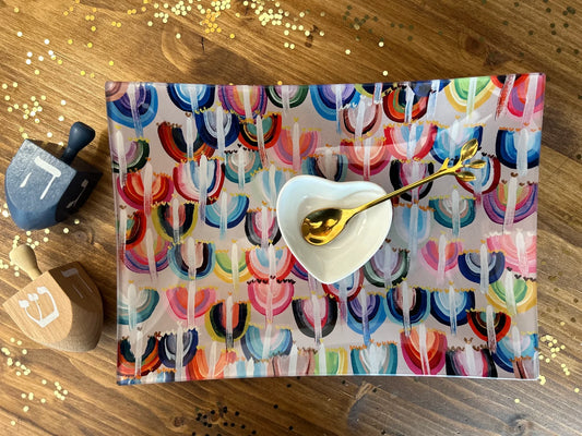 Latke/Serving Tray - Rainbow Menorahs