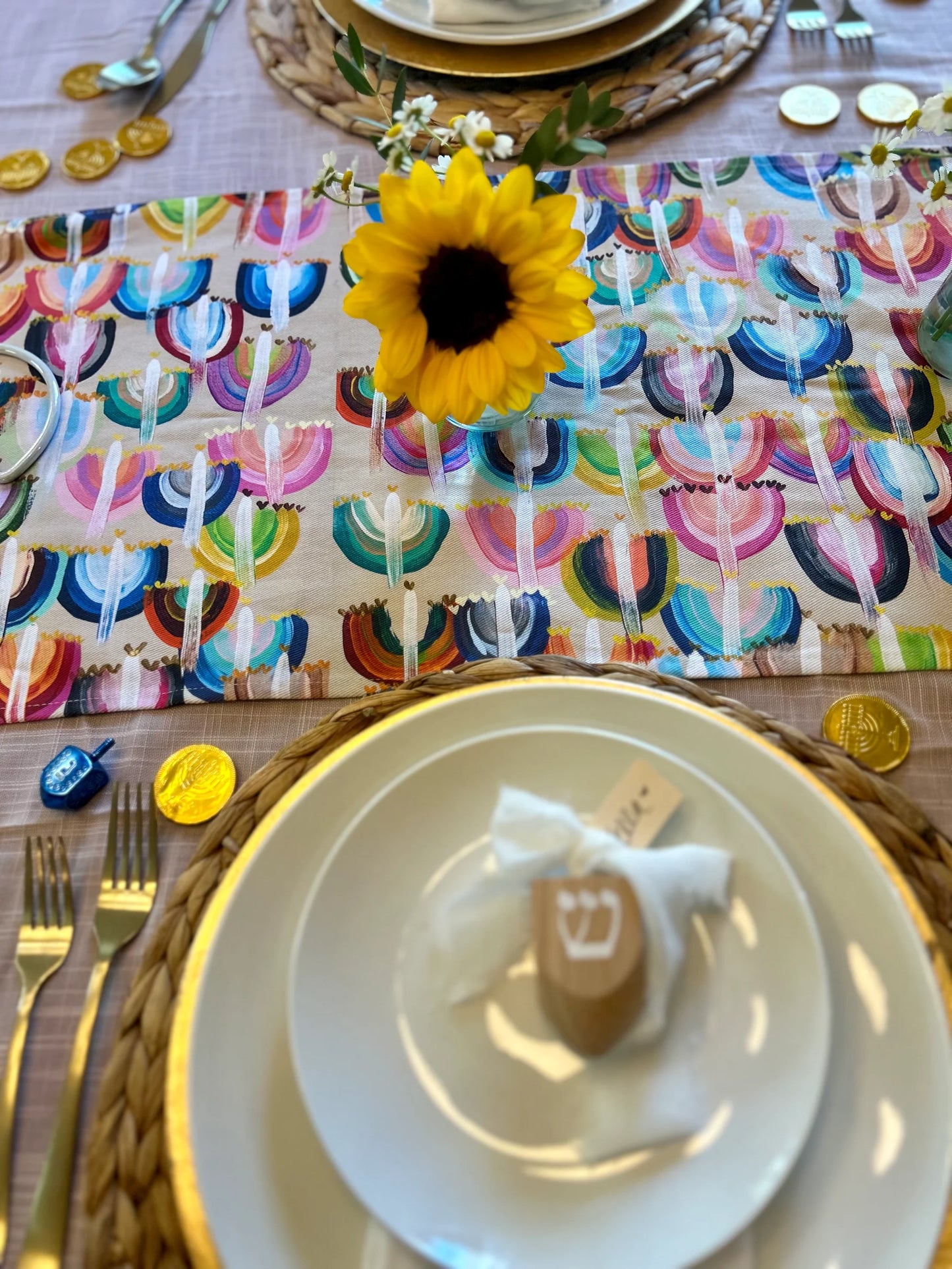 Table Runner - Rainbow Menorah - Long