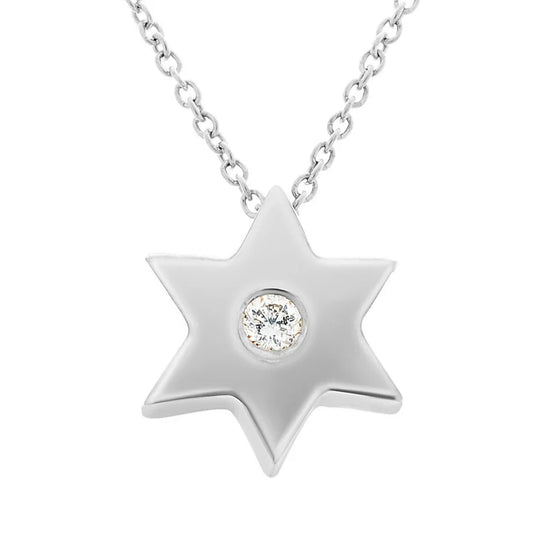 Necklace - 14K White Gold Jewish Star with Diamond
