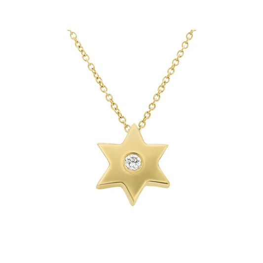 Necklace - 14K Yellow Gold Jewish Star with Diamond